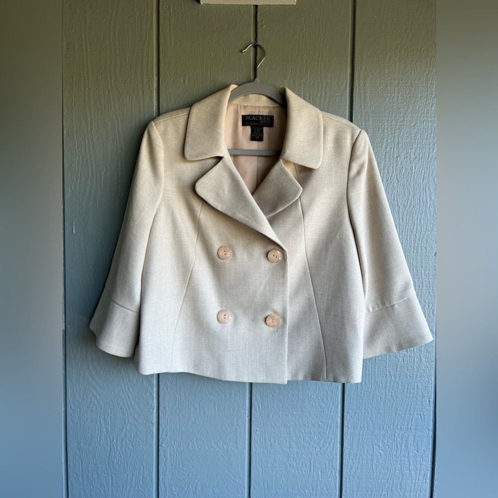 Blacker by Stanley Blacker Beige Double Breasted Swing Style Blazer Jacket